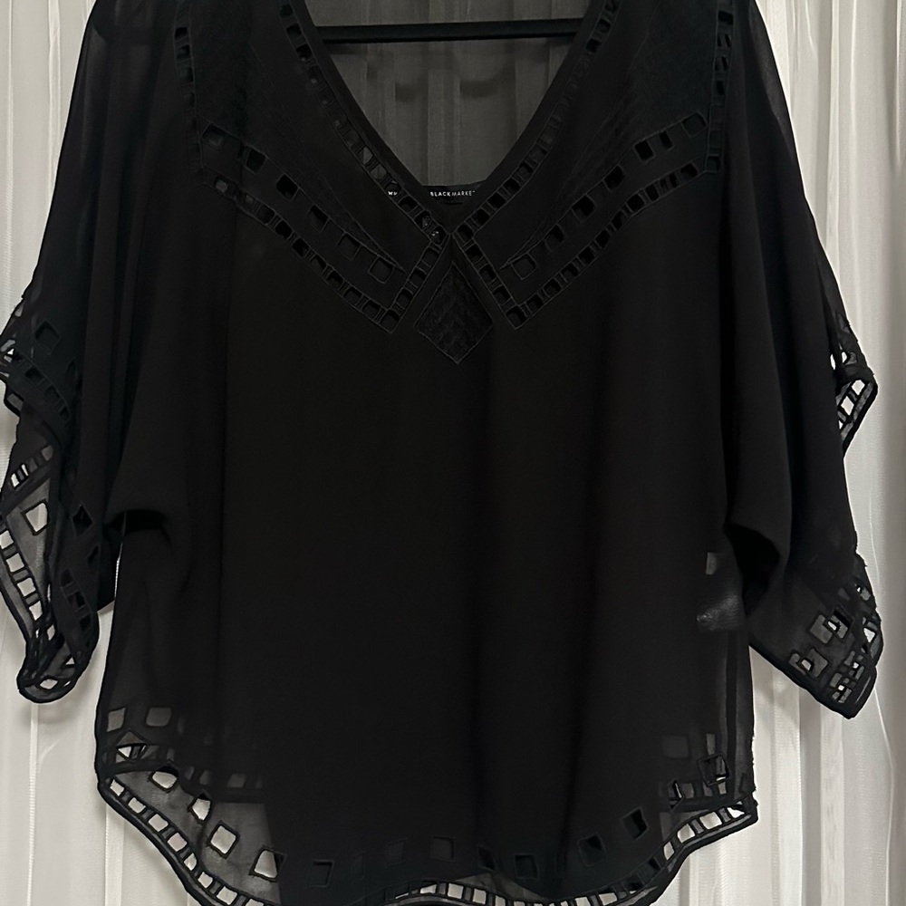 White House Black Market Black Sheer Blouse